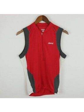 Zoot Men's Small Red Gray 1/4 Zip Performance Sleeveless Cycling Jersey